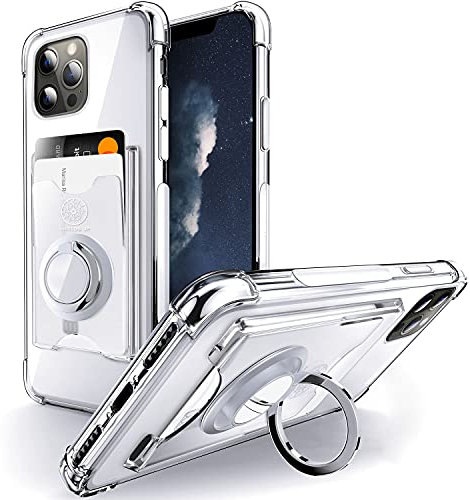 SHIELDS UP Designed for iPhone 13 Pro Case, Wallet Minimalist Case with Ring Kickstand and Card Holder, Transparent Slim Shockproof TPU Bumper Cover for iPhone 13 Pro 6.1 inch- Clear