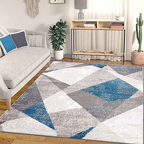 VIMODA Teppich Geometrische Muster Marmor Optik Modern Grau Blau Beige Meliert, Maße:200x280 cm