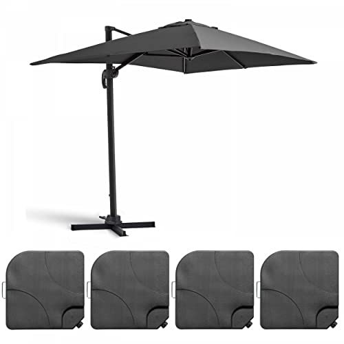 Oviala Parasol déporté 2x3 m et 4 Dalles à remplir Aluminium Gris