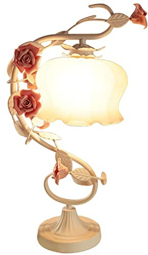SHZICMY Nachtlicht Kinder, Nachttischlampe Tiffany Stil Rote Rose Tischlampe für Büro Wohnkultur