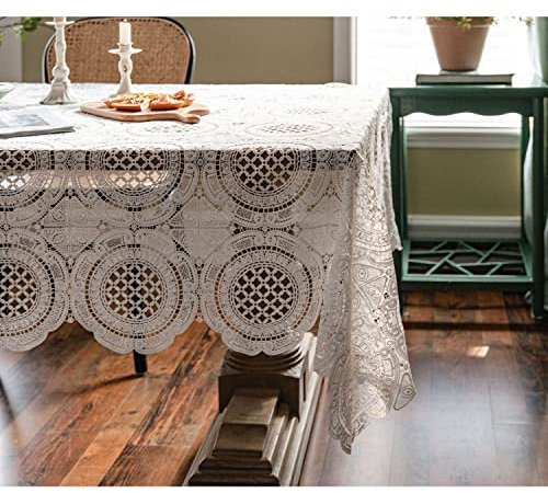 Weiße Spitzentischdecke, Rechteckige Tischdecke, Vintage Tüll Makramee Mit Bestickung Tischdecke Für Hochzeit Party Esszimmer Küche Dekoration