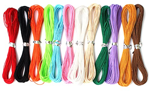 Cordon Ciré en Coton 1mm - Fil pour Bracelet Macramé 12 Couleurs - Fil Tressé pour Bricolage Collier