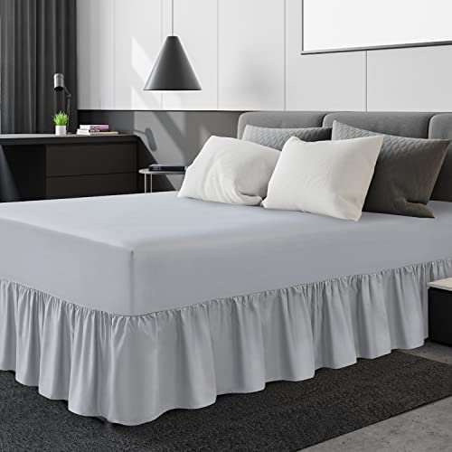 Linen Home Extra tiefes Rüschen-Spannbetttuch für Super-King-Size-Bett, Volant-Spannbetttuch, Mikrofaser, weich gebürstet, pflegeleicht, bügelfrei (Super-King-Size-Bett, Silber)
