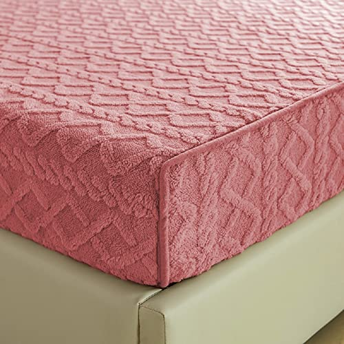Michorinee Winter Flanell Spannbettlaken 180x200cm Flauschig Warme Cashmere Touch Bettlaken Plüsch Fleece Spannbetttuch Kuschelig für Matratze, Geometrisches Jacquard Muster, Rosa