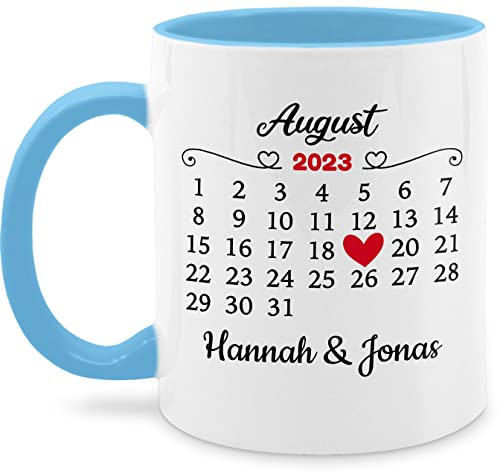 Tasse Tassen 325ml - Valentinstag Partner Freund & Freundin - Valentinstag-Geschenk für Sie und Ihn | Personalisiert mit Namen und Datum für Paare - 325 ml - Hellblau - ehepaar partnertassen