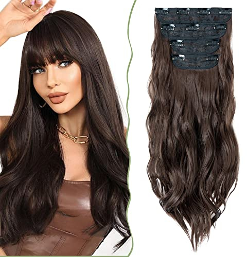 SEGO Clip in Extensions 4 PCS Wavy Haarverlängerung günstig Haarteil Haare Locken mit Klips für vollen Kopf 55 cm Mittel braun