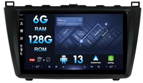 Android Autoradio für Mazda 6 Rui Wing 2007–2012 – Kamera und Mikrofon – [6G+128G] – 9 Zoll IPS 2 Din – unterstützt DAB+ Lenkradsteuerung 4G WiFi Bluetooth Carplay Android Auto DSP