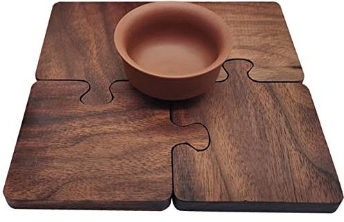 Dessous de Verre en Bois | Forme de Puzzle Isolée 4 Pièces Rustique Sous-verres de Tasse à Thé | Textures Naturelles Sous-verres élégants Tapis de Tasse à Thé pour Salons, Bar, Bureaux