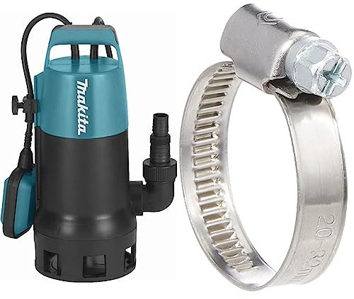 Makita PF1010 Tauchpumpe Klar-/Schmutzwasser 14.400 l/h, 6 x 210 mm & Cornat Schlauchschelle - Ø 20-32 mm Spannweite - 9 mm Bandbreite - 2 Stück im Set