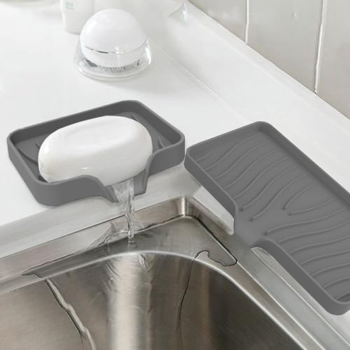 SUQ 2 Stück Silikon Spülbecken Organizer, Schwammhalter Spülbecken Waschbecken Organizer Küche, Küchen Bad Organizer Silikon für Schwämme, für Theke Bad Küche oder Spüle, Seifenspender für Spülbecken