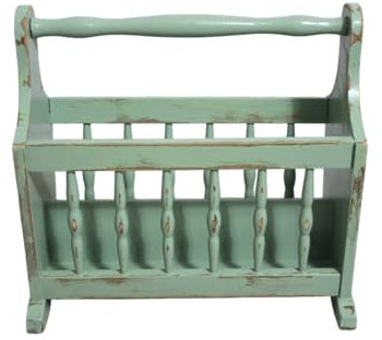 alter Holz Zeitungsständer gedrechselt oliv grün 60er Jahre Vintage Shabby CHic Möbel