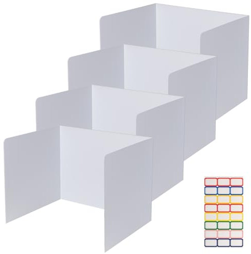 SIYOMG Desk Dividers, 4 Pack 42 x 36 x 34.5 cm Classroom Privacy Shields with Name Labels, Plastic Protective Screen Boards Panel Folders Partition for School Office Library (White)