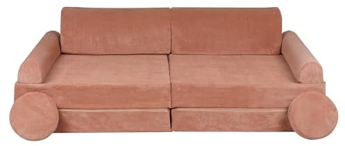 MEOWBABY Sofa für Kinderzimmer - Spielsofa für Kinder, Kindersofa, Slimcord, Ziegelrot
