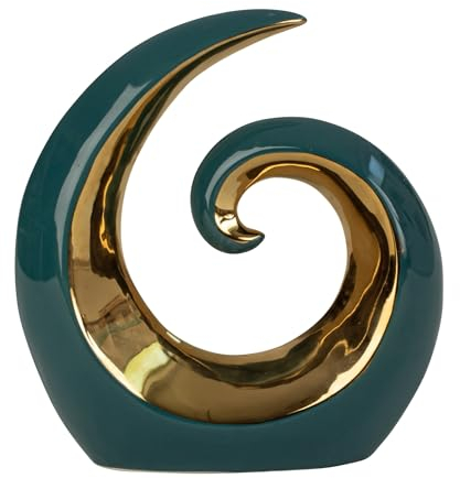 Lifestyle & More Moderne Skulptur aus Porzellan in Petrol mit Verzierung in Gold Höhe 19 cm Breite 17 cm