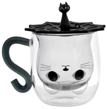 Soulnioi Taza de viaje de vidrio de café con aislamiento de doble pared con tapa de silicona para té, bonita taza de gato, espresso, jugo para café, oficina y hogar, vaso de café de 300 ml, regalos