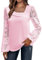 T-Shirts À Manches Longues Femme, Chemise Blanche Enfant Chemisier Femme Dentelle Tee Shirt Humour Mode Femmes Décontracté Dentelle Ample Épissure À Manches Longues T-Shirt Été (Pink,XXL)