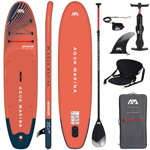 Campsup SUP Aqua Marina Monster 12'0 KAJAK Sitz Aufblasbares Stand Up Paddle Board | 366 x 84 x 15 cm | Surfboard für Einsteiger & Fortgeschrittene mit zubehör | Tragkraft bis 170 Kg