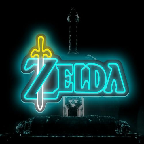 ZELDA Game Elements Logo LED Luce al neon Regalo per amici e familiari Interruttore di alimentazione USB Luce regolabile Studio Studio Club Parete Luce al neon Decorazione 5 V (Giallo + Blu ghiaccio)