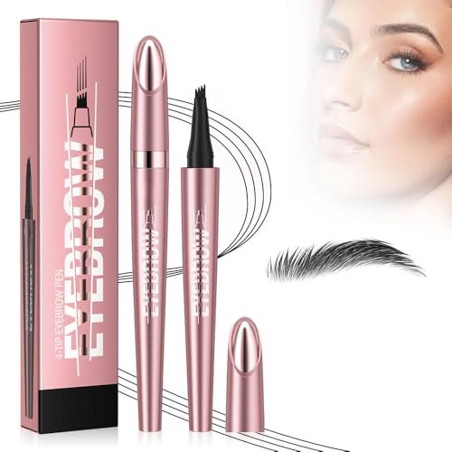 3D Magischer Mikro Augenbrauenstift, 2024 Neu Wasserdichter Augenbrauenstift mit 4 Gabelspitze Applikator, Wasserfester Eyebrow Pencil Erzeugt Mühelos Natürlich Aussehende Brauen (4#-Schwarz)