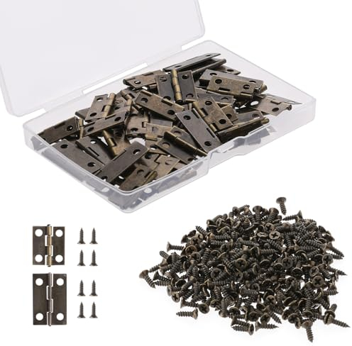 60 Stück kleine Scharniere für Holzkisten, kleine Retro Scharniere für Schmuckschatullen, 180-Grad-Drehscharniere mit Schrauben, Miniatur-Möbelzubehör, mit Schrauben (Bronze)