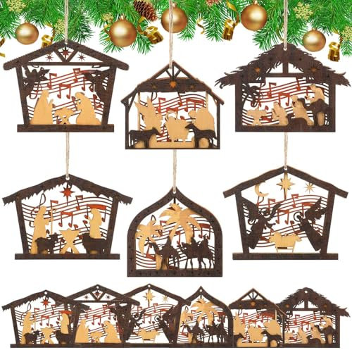Spiareal Weihnachtskrippe aus Holz, Notenblatt, Krippe, Ornament, christliche Weihnachtsdekoration, hängende Ornamente, Masse, Musik, Krippe für Weihnachtsbaum, Geburt, Jesus, Dekoration, religiöses