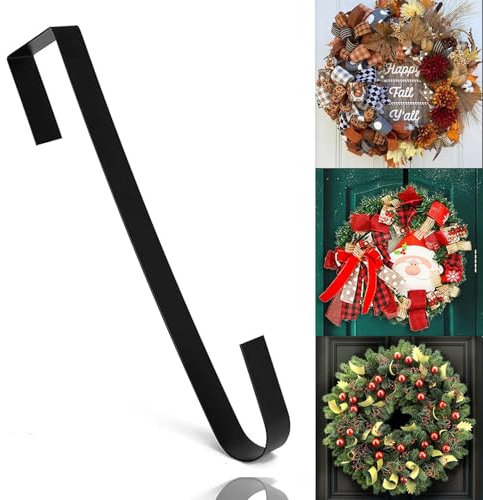 ZIYIZE Wreath Hangers for Front Door, 12” Wreath Hanger Over The Door Hooks, Black Wreath Door Hanger Hooks for Halloween Christmas Front Door Decorations