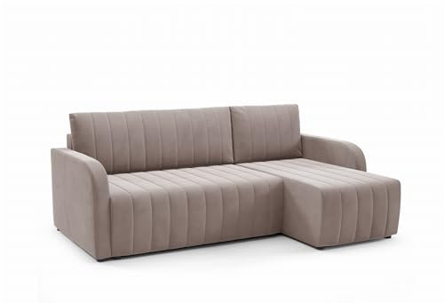 LIKMA Hellbraun Ecksofa Otto 224x145 cm mit Schlaffunktion (200x140 cm) Eckcouch mit Bettkasten Wohnlandschaft mit Bettkasten Bettsofa mit Stauraum Polstermöbel Sofa 3 Sitzer