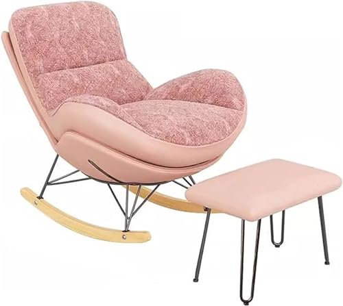SZITW Schaukelstuhl mit Ottomane, gepolsterter Akzentstuhl, moderner Freizeitstuhl für den Wohnzimmerbalkon, Sofastuhl für Erwachsene mit dickem Kissen (Farbe: Rosa)