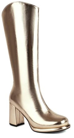 Stivali Alti al Ginocchio con Tacco Grosso e Grosso da Donna con Plateau e Punta Quadrata Stivali Invernali Caldi con Cerniera,d'oro,45 EU