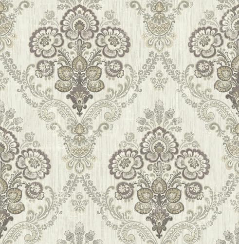 Indian Paisley Damask Lilac Wallpaper - Classic Traditional Floral Patterns - Acrylic Coated Paper Stylish Feature Wall