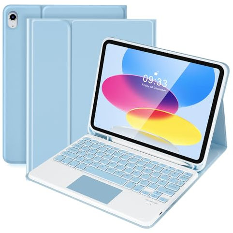 SOPPY Bluetooth Keyboard Case with Touchpad for iPad 11th Gen. (A16) 11-inch 2025, 10th Generation 10.9 inch 2022, Detachable Protective Cover, with Built-in Pen Holder, UK Layout, Blue