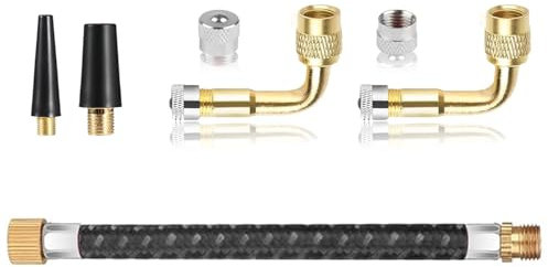 JINJUMEI 7 Pièces Pneu Valve Rallonge Trousse,Extensions de Valve de Pneu, Adaptateur Caoutchouc Pneu Valve Rallonge 160mm, Extensions de Valve en Cuivre 90 Degrés pour Voiture Moto Vélo
