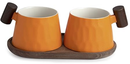 TeaLogic Set aus 2 Tassen aus feinem Porzellan mit Holztablett Pepino Farbe Grün
