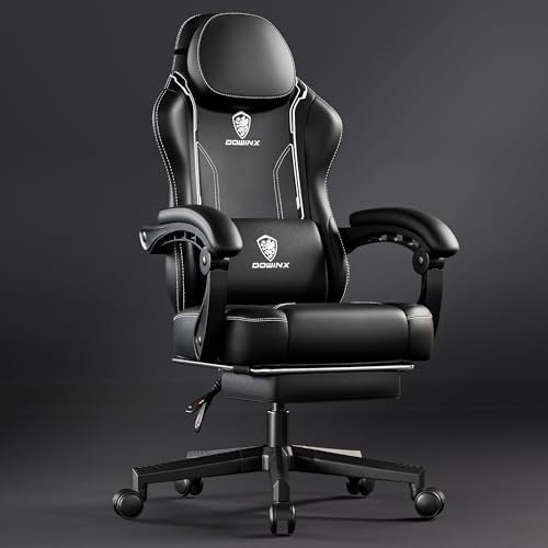 Dowinx Ergonomic Gaming Chair with Lumbar Support, PU Leather and PC Gaming Chair with Widened Backrest, Maximum Load 150 kg, Black