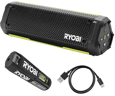 RYOBI - Enceinte Bluetooth sans-Fil 4 Volts - Portable et étanche (IP67) - Batterie 2 Ah USB Lithium Longue durée - RS4-120G