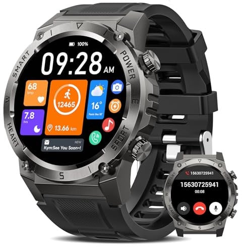2025 NAIXUES Smartwatch Herren mit Telefonfunktion, 500mAh Akku Militär Smart Watch 1.46 Fitnessuhr 24/7 Herzfrequenz/SpO2/Schlafmonitor, 110+ Sportmodi IP68 Wasserdicht Sportuhr iOS Android, Schwarz