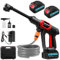 21V Handheld Pressure Washer Kit, Cordless Pressure Washer, 1500W High Pressure Washers with 6 in 1 Nozzle, 16.5ft Hose, 2 * 3000mAh Batteries, 45 Bar/ 1160 PSI Cordless Power Washer for Car Garden