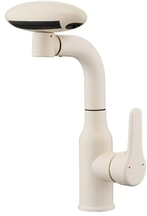Robinet Lavabo Salle de Bain avec Douchette Extractible Pivotant a 360° 4 Mode Mitigeur Cascade Lavabo,Blanc Lait
