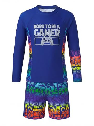 JiAmy Boys 2 Piece Gaming Sunsafe Swimwear Set 11-12 Years, Navy