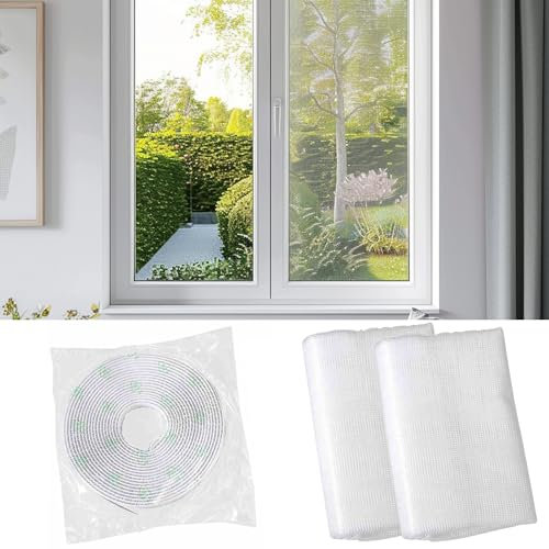 FALLENHELD Lot de 3 moustiquaires fenêtre, 130 x 150 cm, blanc, moustiquaire avec bande autocollante, montage facile sans perçage - Protection anti-insectes