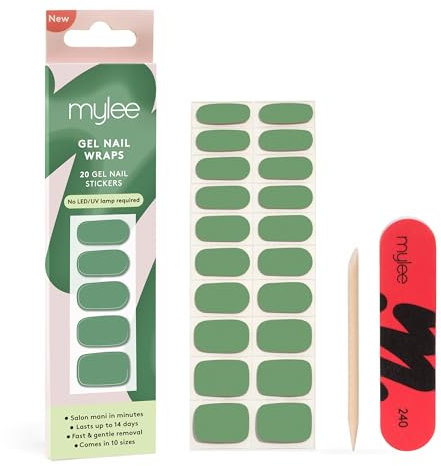 Mylee Gel Nail Wraps [Olive Grove] – 10 Pre-Cured Gel Stickers for Instant Mani – No Lamp Needed, Chip-Resistant, Glossy Finish, Lasts Up to 14 Days – Easy to Apply, Vegan & Cruelty-Free