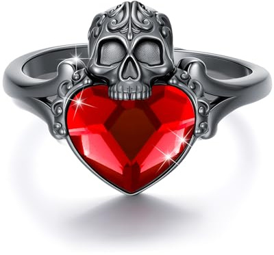 PARYFO Totenkopf Ring 925 Sterling Silber Schwarz Vergoldet Skelett Kopf Finger Ringw Schwarzer Gothic Ring Halloween Totenkopf Schmuck Geschenke für Damen Mädchen