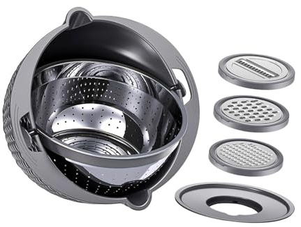 perfk Colador con Juego de Tazón para Mezclar, Cesta para Almacenar Alimentos, Colador Multifuncional de Acero Inoxidable, Gris Oscuro