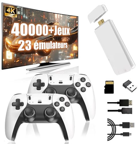 M15 Console de Jeux Vidéo Émulateur Portable 4k, Console de Jeu Rétro avec 40000+ Jeux Classiques 23 Émulateurs Intégrés, Stick de Jeu Plug and Play pour TV avec 2 Manettes de Jeu 2.4G (128G)