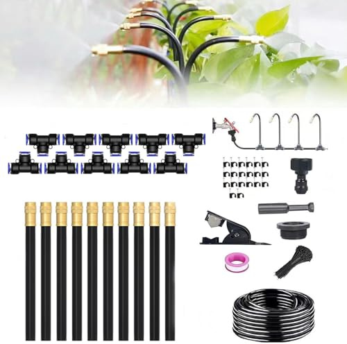 Kit Nebulizador Jardín,Sistema de Enfriamiento por nebulización 10M Línea de nebulización,Nebulizador Terraza Exterior con 10 Boquillas de Latón Ajustables,para Jardín Terraza Invernadero
