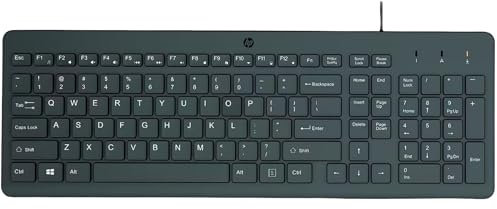 HP – Teclado USB 150 | Cableado | QWERTY Español | Teclas Chiclet Silenciosas | 12 Atajos Fn | Indicadores LED | Plug & Play