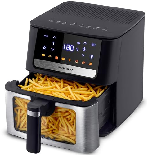 Berdsen Heißluftfritteuse XL 6,5L - Airfryer mit Sichtfenster und Touchscreen - 1700W - 8 Programme - Spülmaschinengeeignet