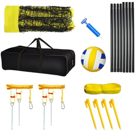 Heavy Duty Volleyball, Beachvolleyball Komplettes Netz + Stahlpfosten + Feldmarkierung Courtline, Professional Volleyball Nets Set for Backyard and Beach