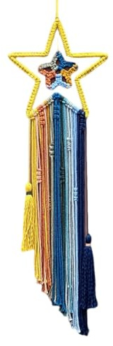 Bosiyrggrl Bohemian Wall Macrame Wall Hanging, Sunrise Sunset Wall Art Handmade Tassel Tapestry Woven Bedroom Decor Star