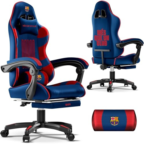 JUPPLIES Silla Gaming Profesional FC Barcelona Oficial | Silla Gamer Ergonómica con Reposapiés, Altura Regulable, Respaldo Abatible